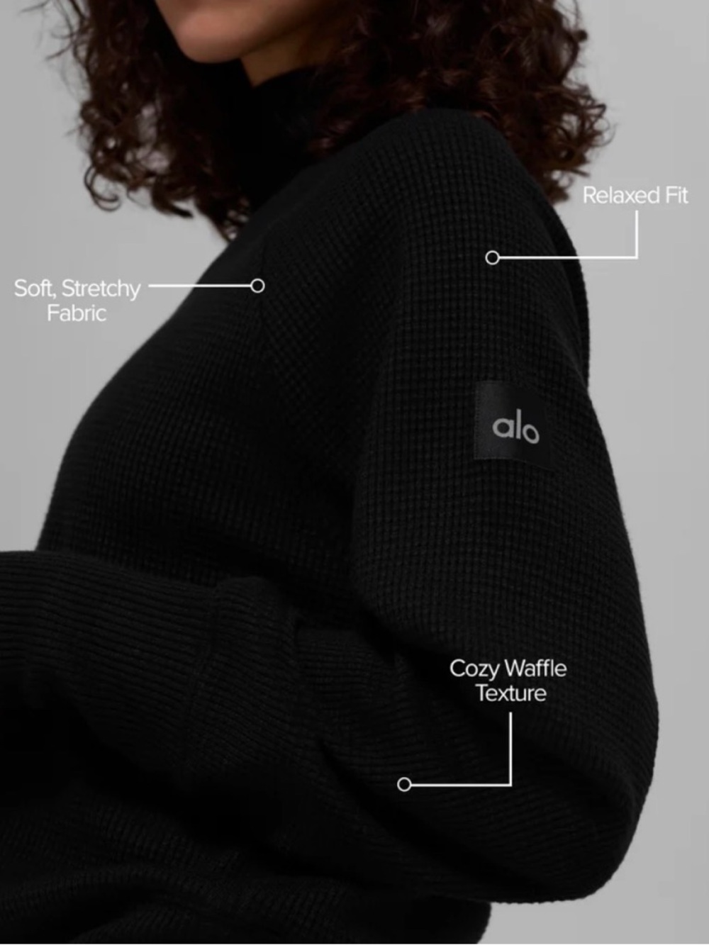 ALO waffle weekend escape mock neck long sleeve size L - Picture 2 of 9